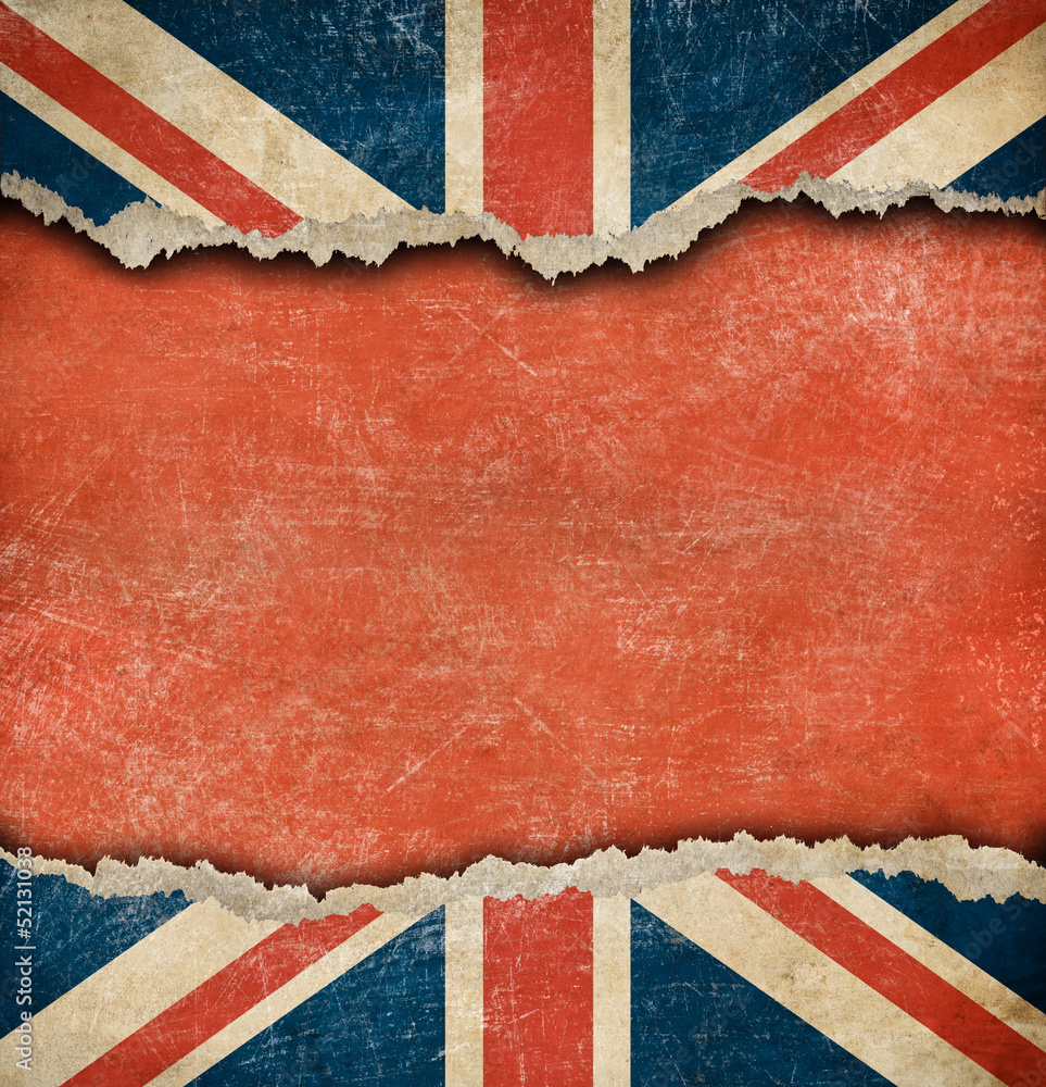 Fototapeta premium Grunge British flag on ripped paper with big empty space