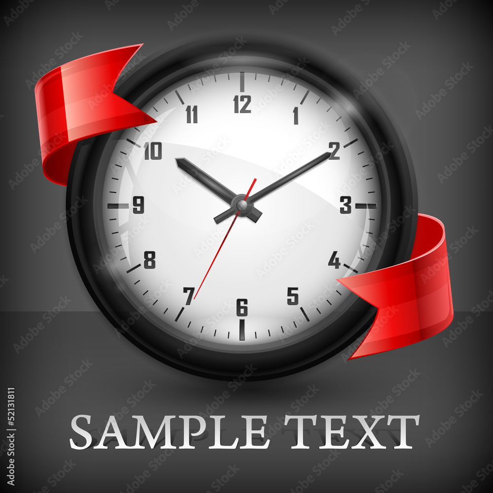 Round clock with ribbon on black Round clock with ribbon on black