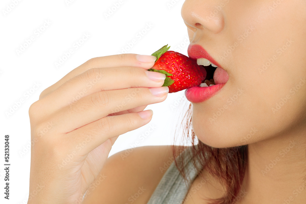 Closeup of Young Asian Woman with Strawberry Closeup of Young Asian Woman with Strawberry