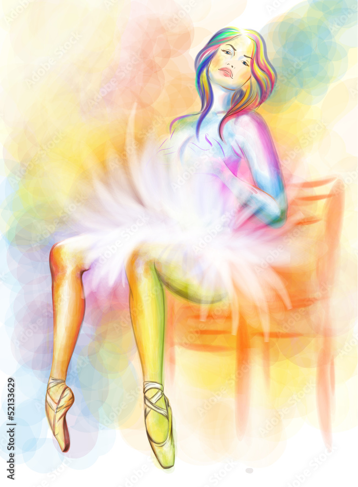 Sitting ballerina watercolor painting