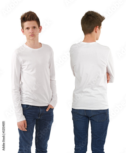Slim teenager with blank white shirt