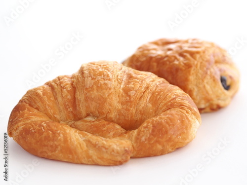 Croissant and chocolate croissant isolated on white background