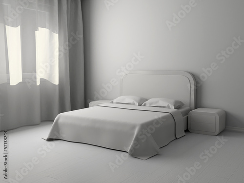 Double bed and bedside tables