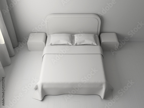 Double bed and bedside tables