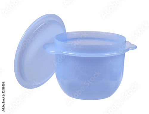 Plastic container with the lid open, isolated on white