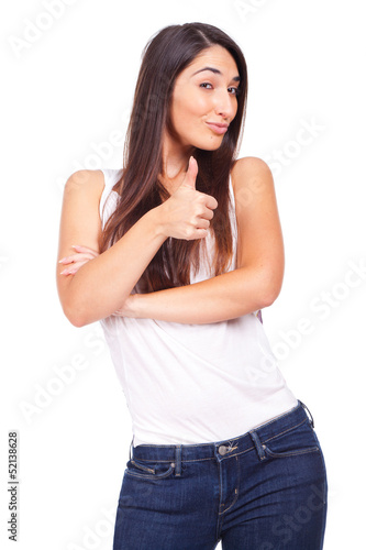 beautiful woman showing ok. Isolated on white background