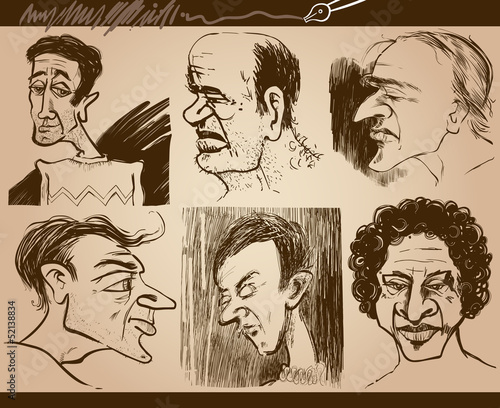 people faces caricature drawings set