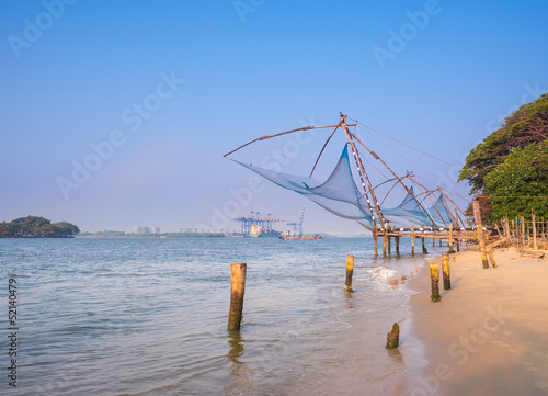 Kochi chinese fishnets in twilight in Kochi, Kerala. Fort Kochin photo