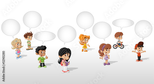 Cartoon children talking with speech balloon