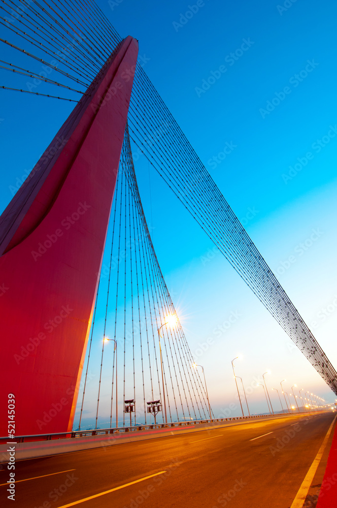 Obraz premium the night of modern bridge, the lights formed a line.