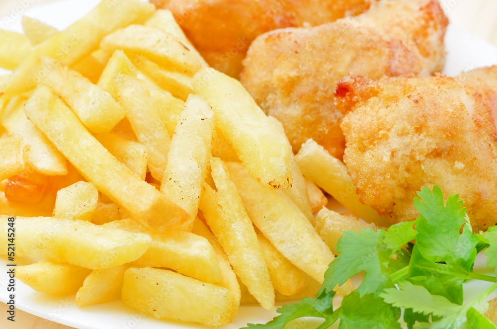 Fried chicken with french fries Fried chicken with french fries