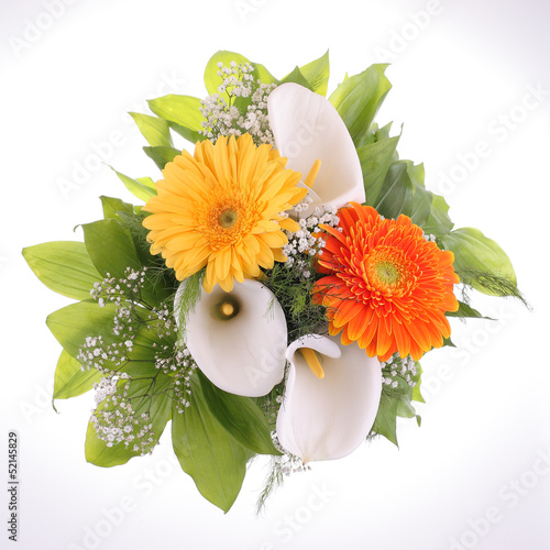 Bright bouquet, close-up. Calla and Gerbera flowers
