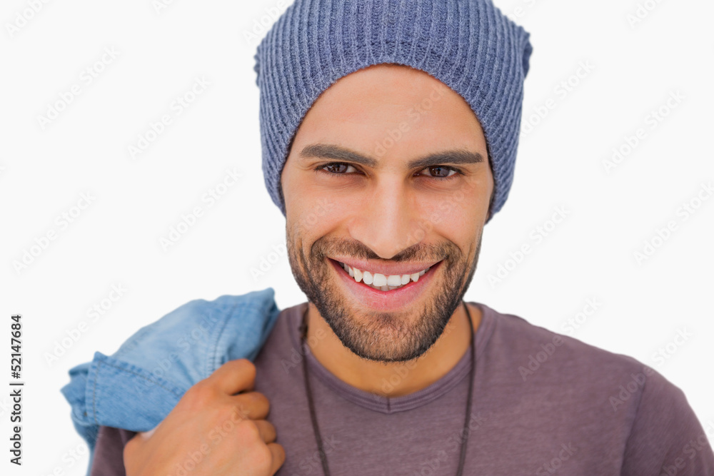 Smiling man wearing beanie hat Smiling man wearing beanie hat