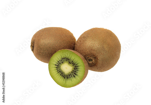 two kiwi fruits and half isolated on on white