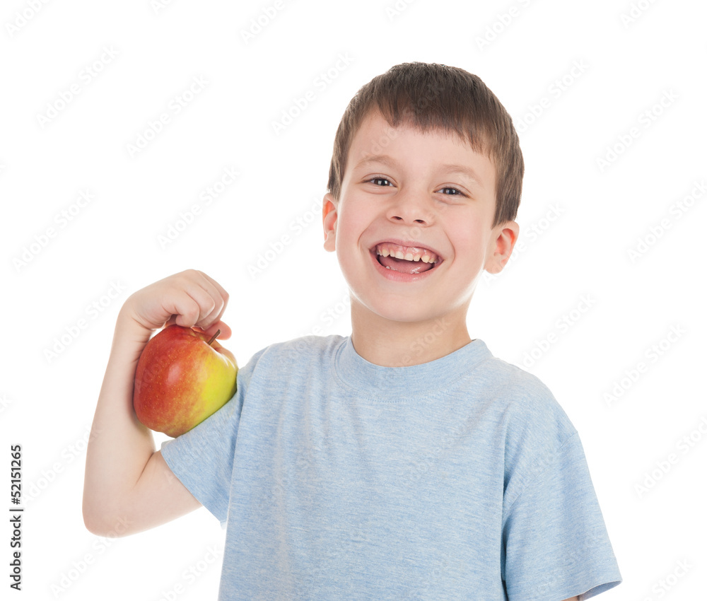 boy with apple on white boy with apple on white
