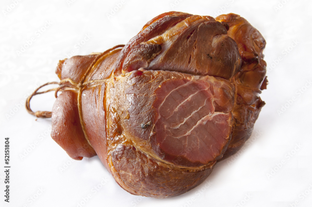 Smoked knuckle of pork on white background