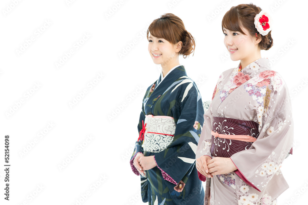 Beautiful japanese kimono women isolated on white background