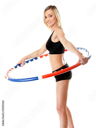 young fitness woman with hula hoop isolated
