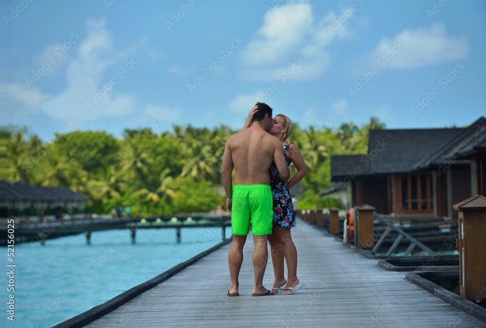 happy young couple at summer vacation have fun and relax at bea
