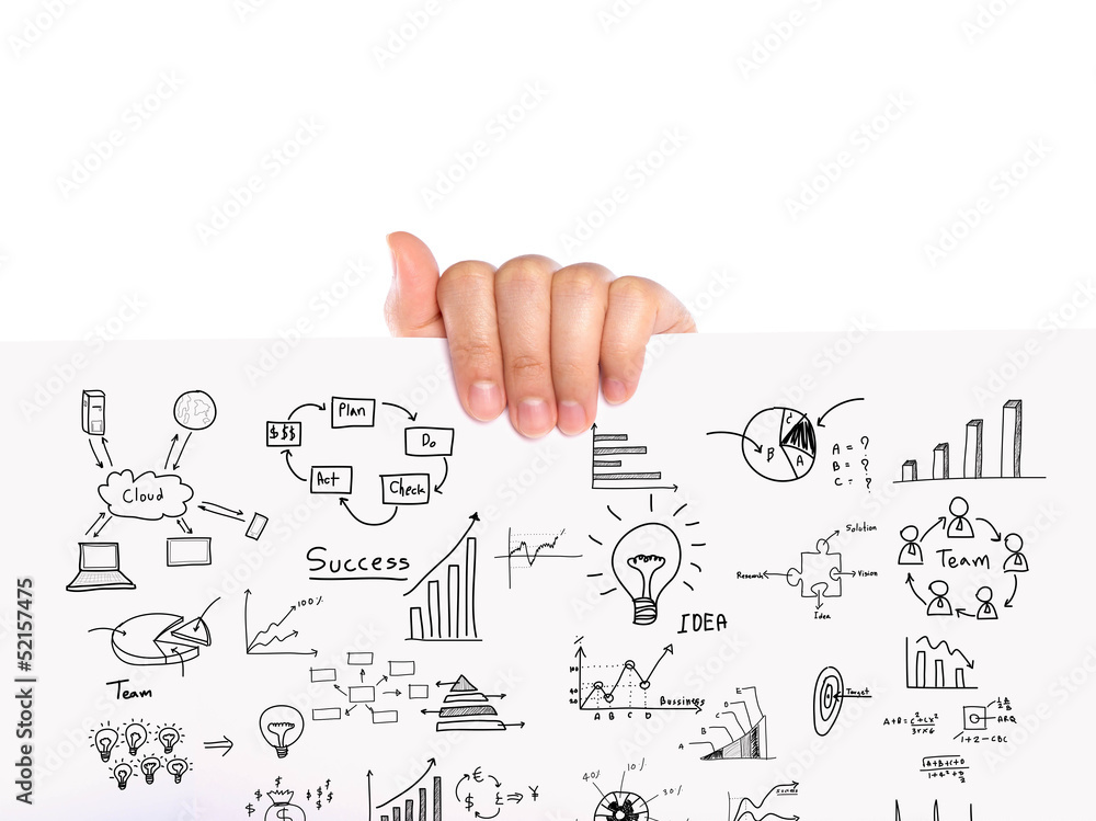 Hand hold Business concept and graph drawing on white paper Hand hold Business concept and graph drawing on white paper