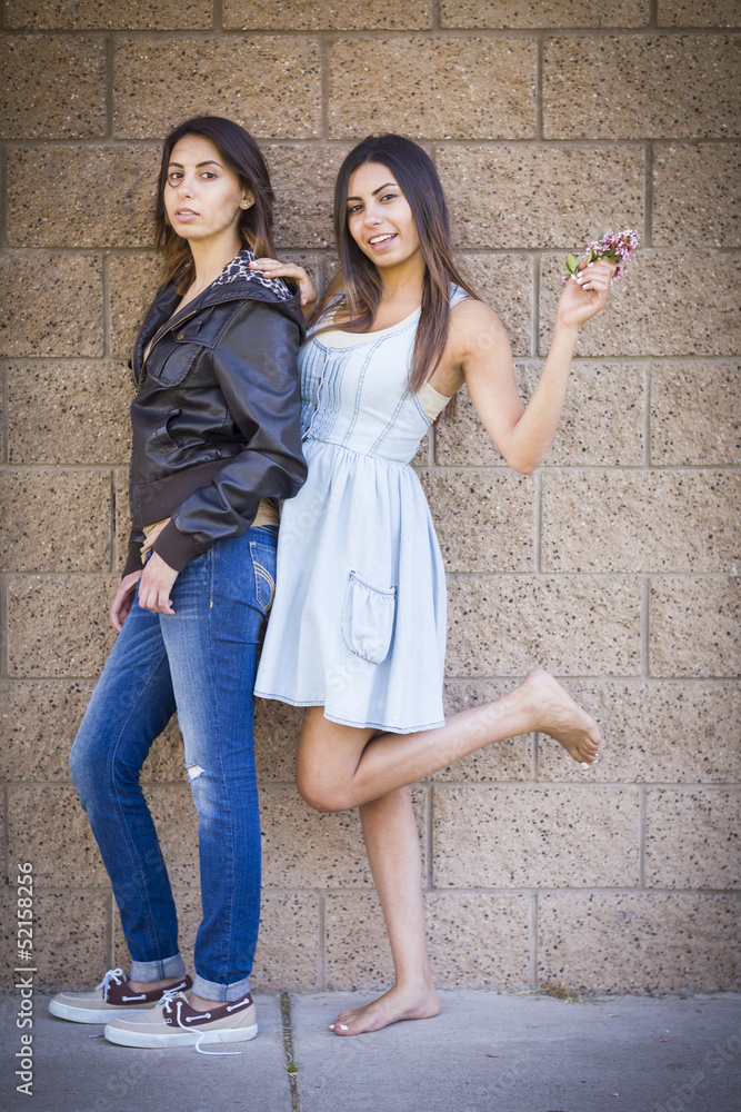Two Mixed Race Twin Sisters Portrait Two Mixed Race Twin Sisters Portrait