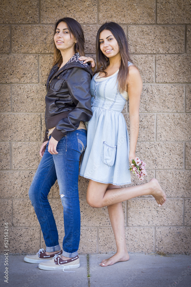 Two Mixed Race Twin Sisters Portrait Two Mixed Race Twin Sisters Portrait
