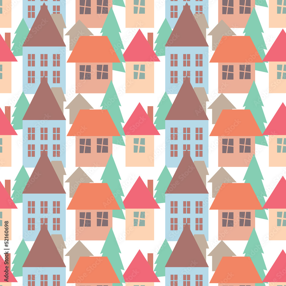 Seamless pattern background of colorful houses pattern
