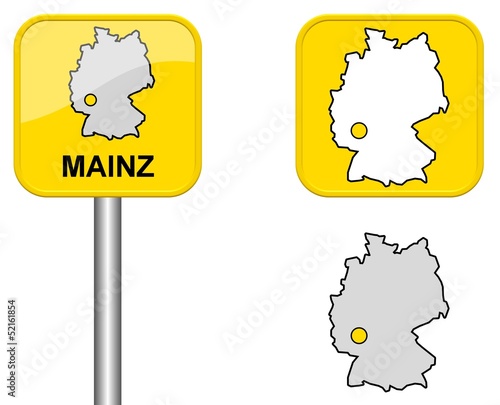Mainz - Ortsschild, Button und Deutschlandkarte