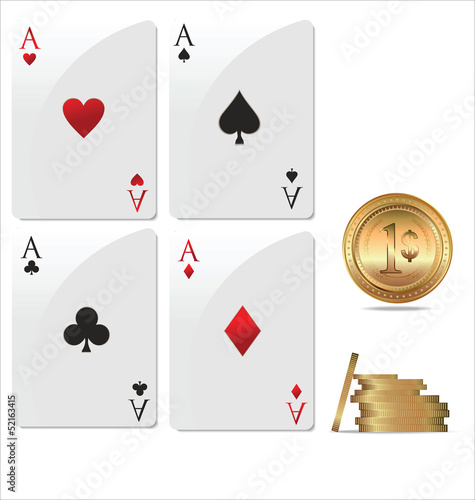 Ace poker with golden poker chips