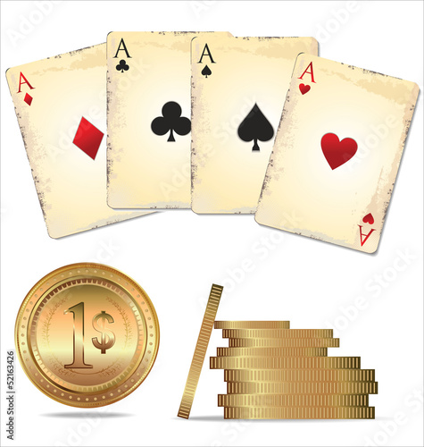 Ace poker with golden poker chips