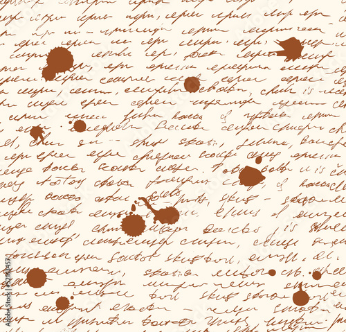 Letter endless pattern. Script with dots of ink