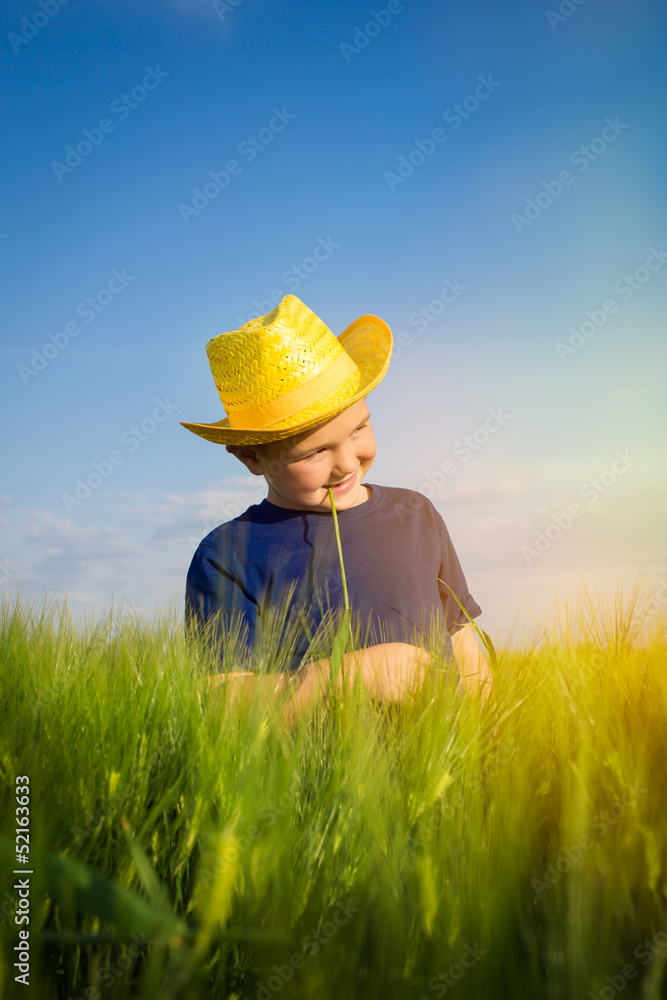 Happy boy in the middle of wheat fields Happy boy in the middle of wheat fields