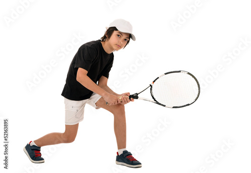 portrait of a handsome boy with a tennis racket isolated on whit © czamfir