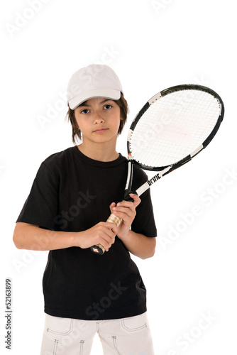 portrait of a handsome boy with a tennis racket isolated on whit © czamfir