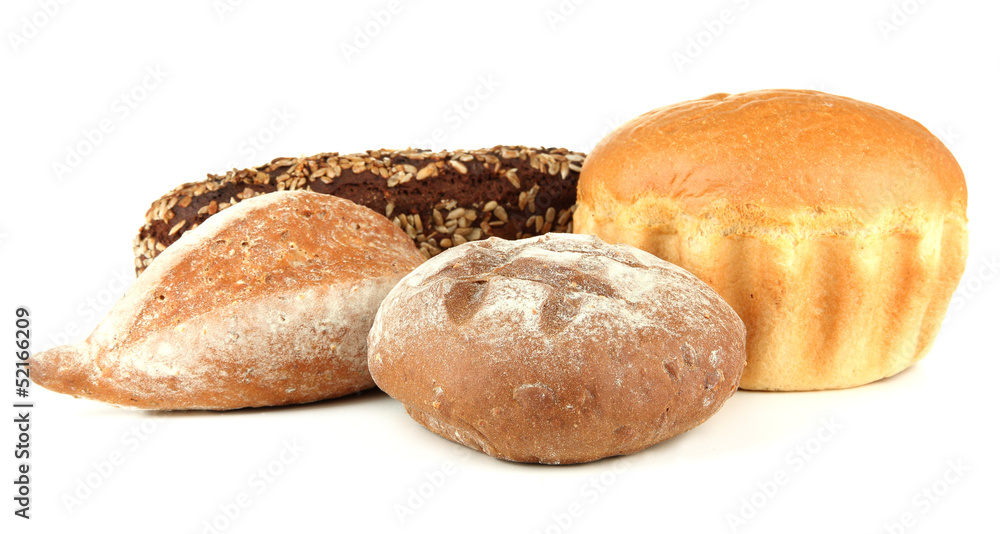 Composition with bread, isolated on white