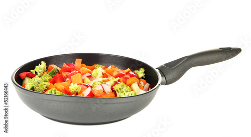 Vegetable ragout in pan, isolated on white