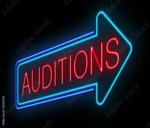 Neon auditions sign. photo