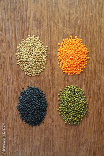 four types of dry lentils