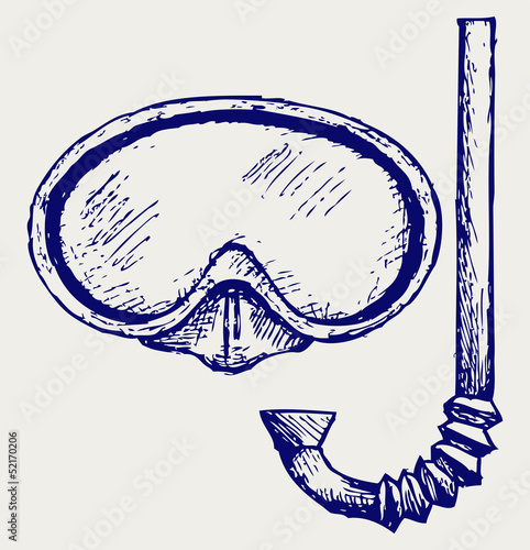 Diving goggles with snorkel. Doodle style
