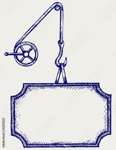 Hook of a crane and banner. Doodle style