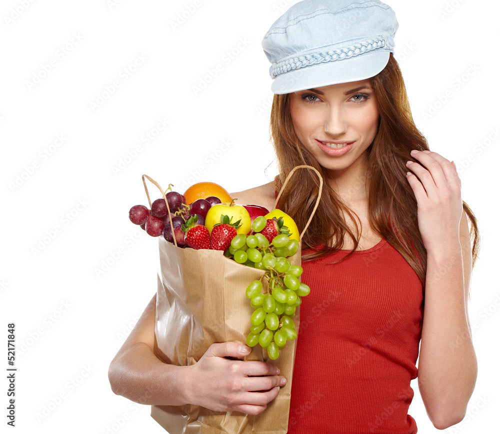 Healthy shopping, Isolated, white background Healthy shopping, Isolated, white background