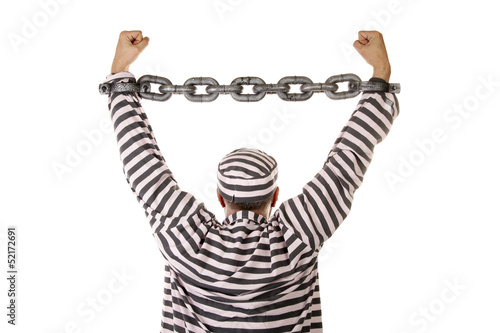 Chained convict prisoner jailbird rear view