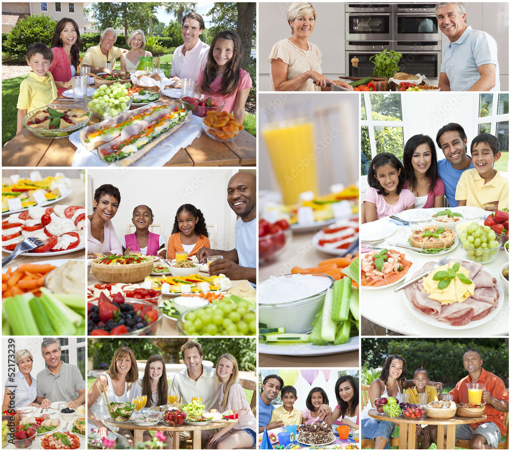 Montage Multicultural Families Eating Meal Outside Stock Photo Adobe