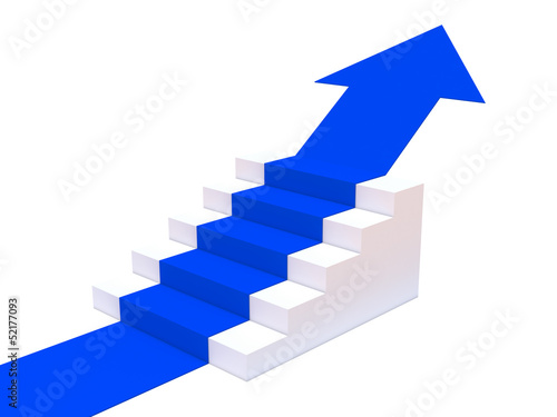 Staircase with blue carpet arrow