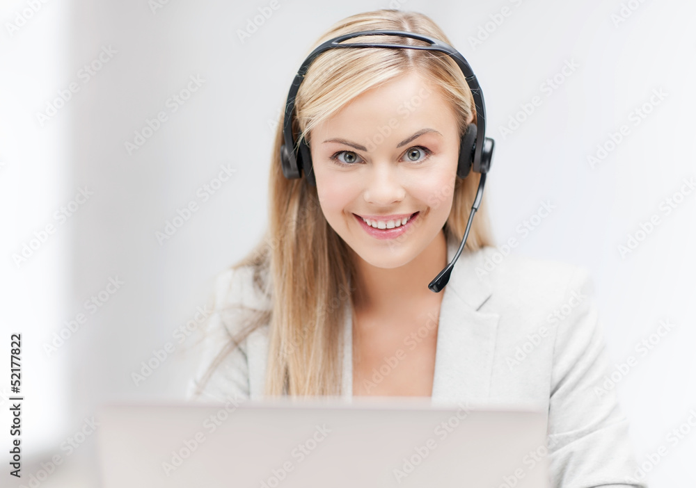 friendly female helpline operator with laptop friendly female helpline operator with laptop