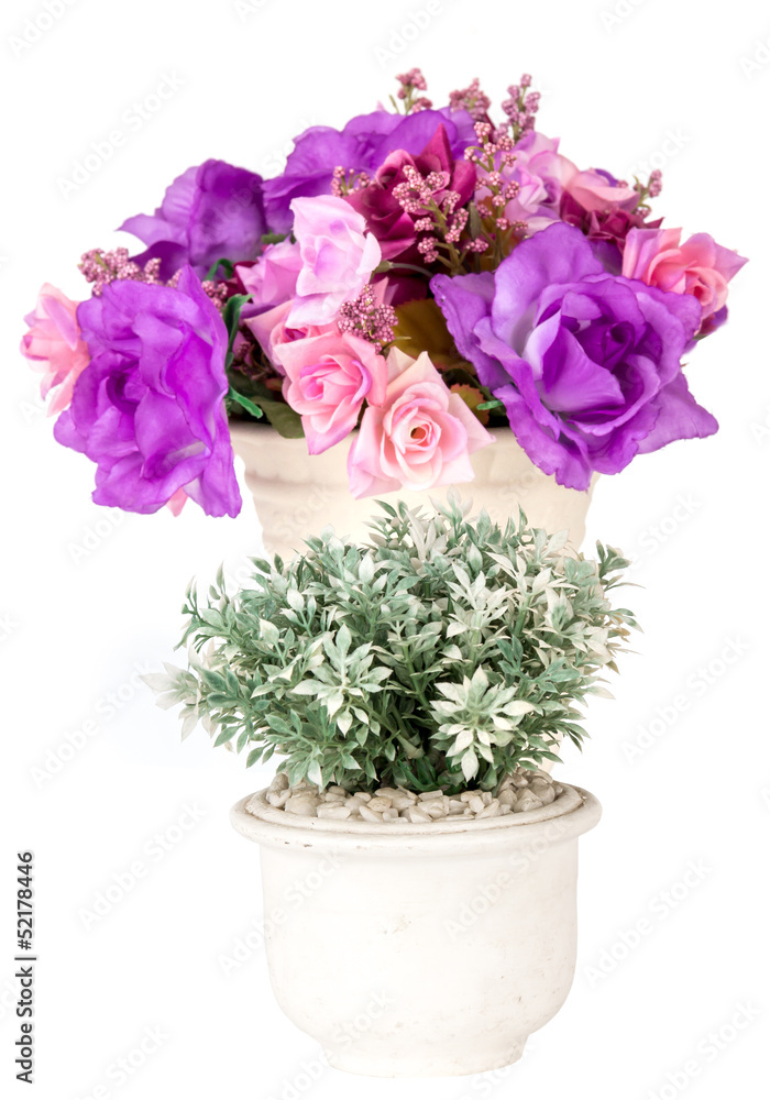 Artficial flowers in white vase isolated Artficial flowers in white vase isolated