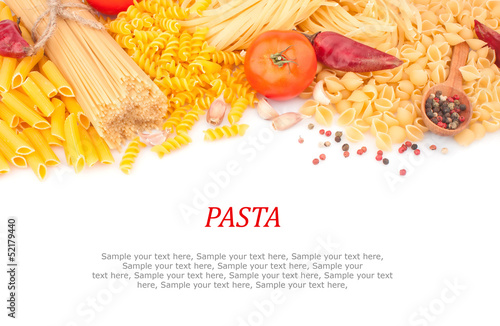 Different types of Italian pasta and spices