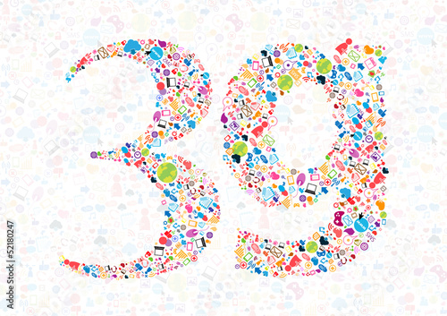 Social network background with media icons.