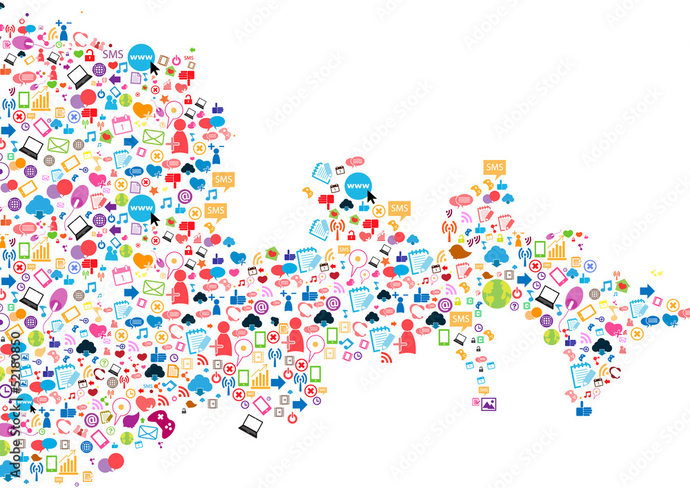 Social network background with media icons. Vector illustration