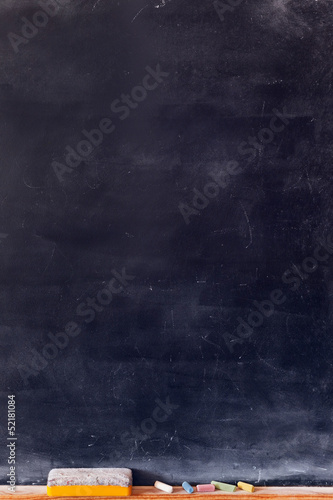 Blank blackboard vertical with colored chalks